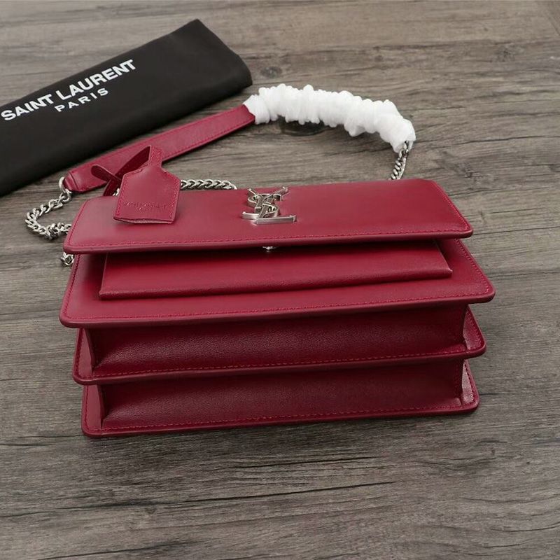 Saint Laurent Medium Sunset Chain Bag In Leather Red Silver