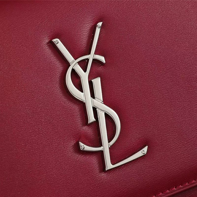 Saint Laurent Medium Sunset Chain Bag In Leather Red Silver