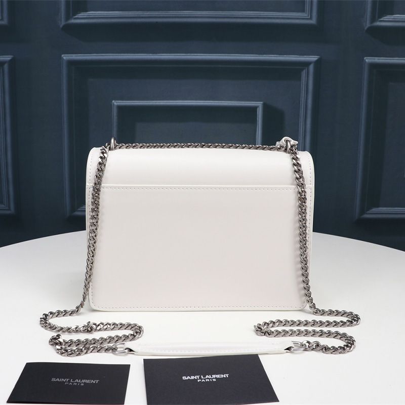 Saint Laurent Medium Sunset Chain Bag In Leather White Silver