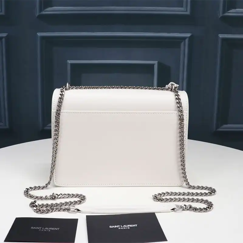 Cheap Saint Laurent Medium Sunset Chain Bag In Leather White Silver