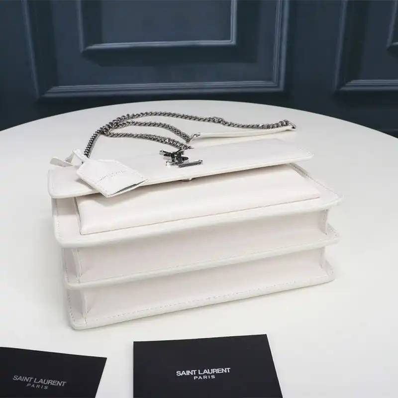 Cheap Saint Laurent Medium Sunset Chain Bag In Leather White Silver