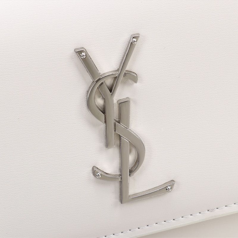 Saint Laurent Medium Sunset Chain Bag In Leather White Silver