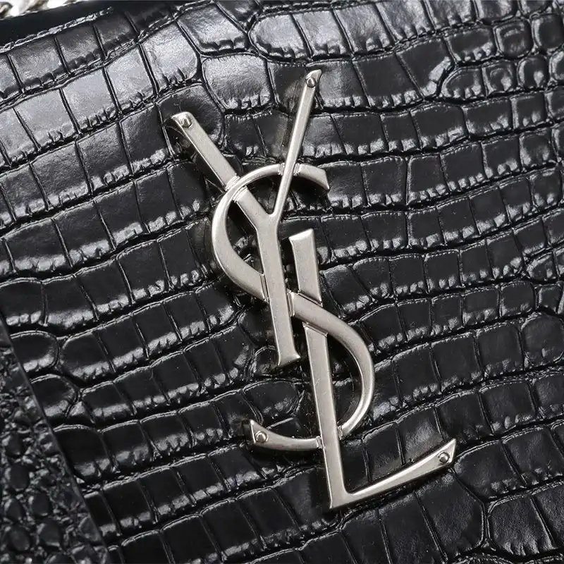 Cheap Saint Laurent Medium Sunset Chain Bag In Crocodile Embossed Leather Black Silver