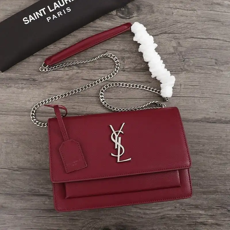 Saint Laurent Medium Sunset Chain Bag In Textured Leather Burgundy Silver