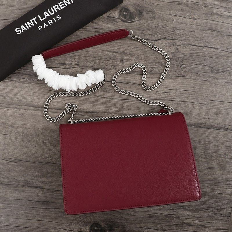 Saint Laurent Medium Sunset Chain Bag In Textured Leather Burgundy Silver