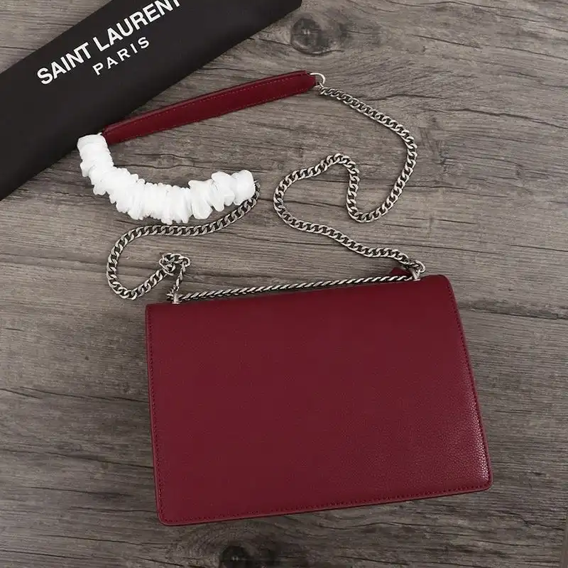 Cheap Saint Laurent Medium Sunset Chain Bag In Textured Leather Burgundy Silver