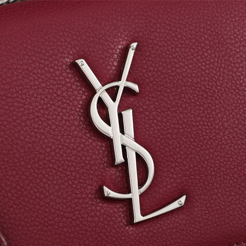 Saint Laurent Medium Sunset Chain Bag In Textured Leather Burgundy Silver