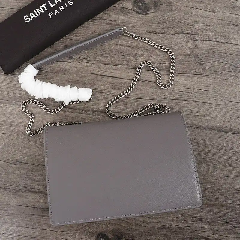 Cheap Saint Laurent Medium Sunset Chain Bag In Textured Leather Grey Silver