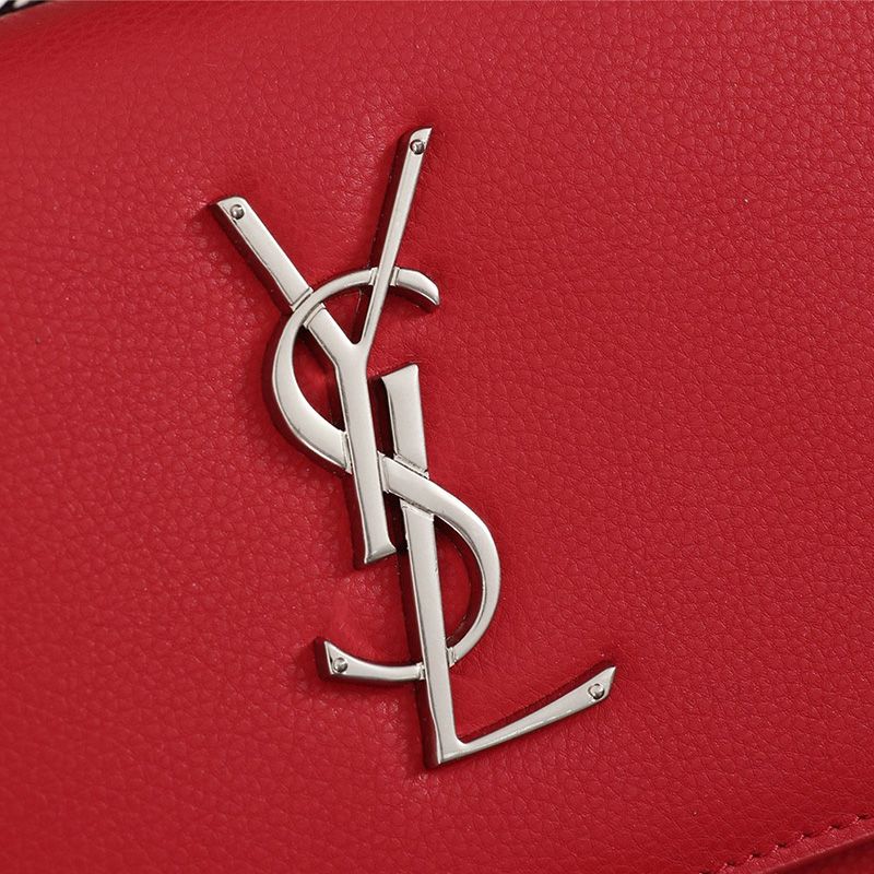 Saint Laurent Medium Sunset Chain Bag In Textured Leather Red Silver