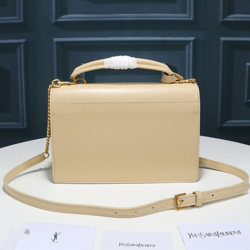 Saint Laurent Medium Sunset Satchel In Smooth Leather Apricot Gold