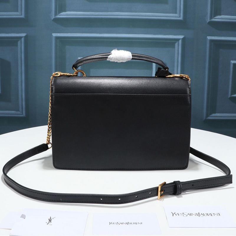 Saint Laurent Medium Sunset Satchel In Smooth Leather Black Gold