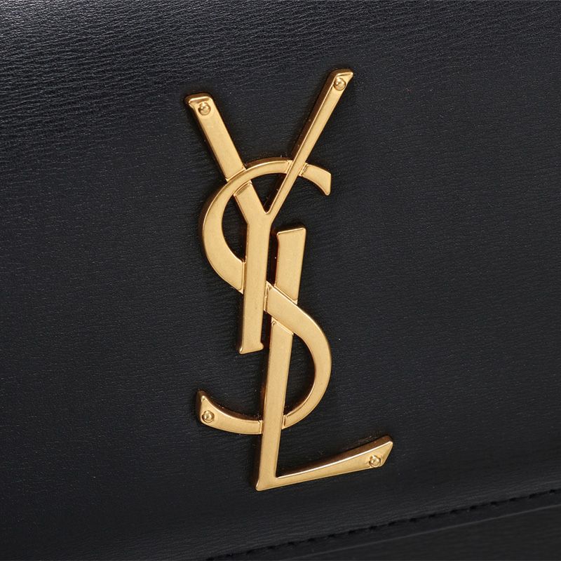 Saint Laurent Medium Sunset Satchel In Smooth Leather Black Gold