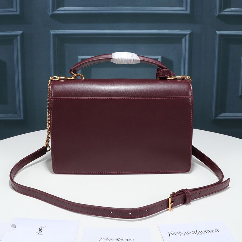 Saint Laurent Medium Sunset Satchel In Smooth Leather Burgundy Gold