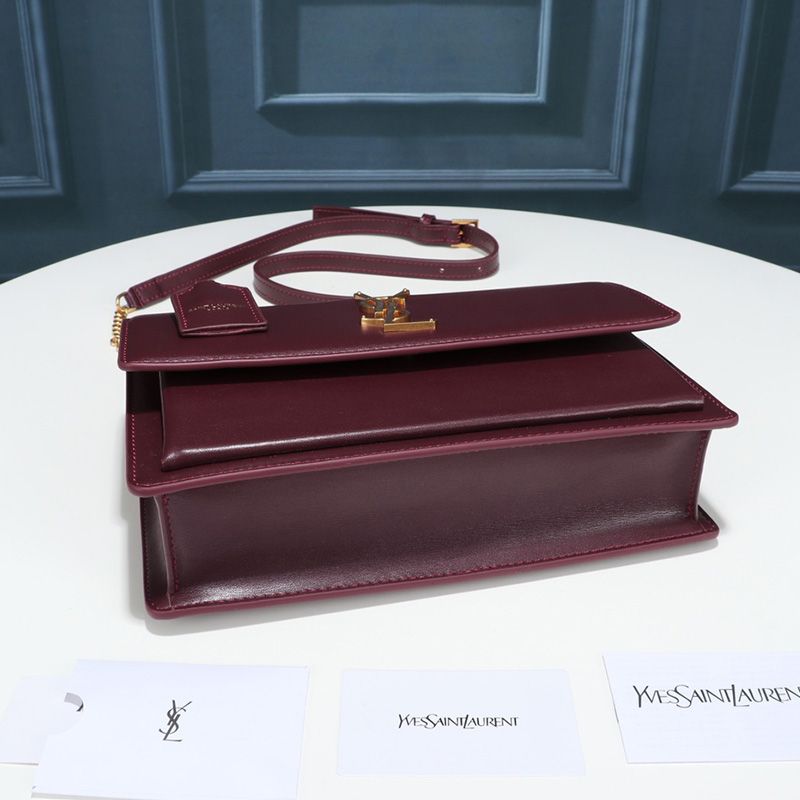 Saint Laurent Medium Sunset Satchel In Smooth Leather Burgundy Gold