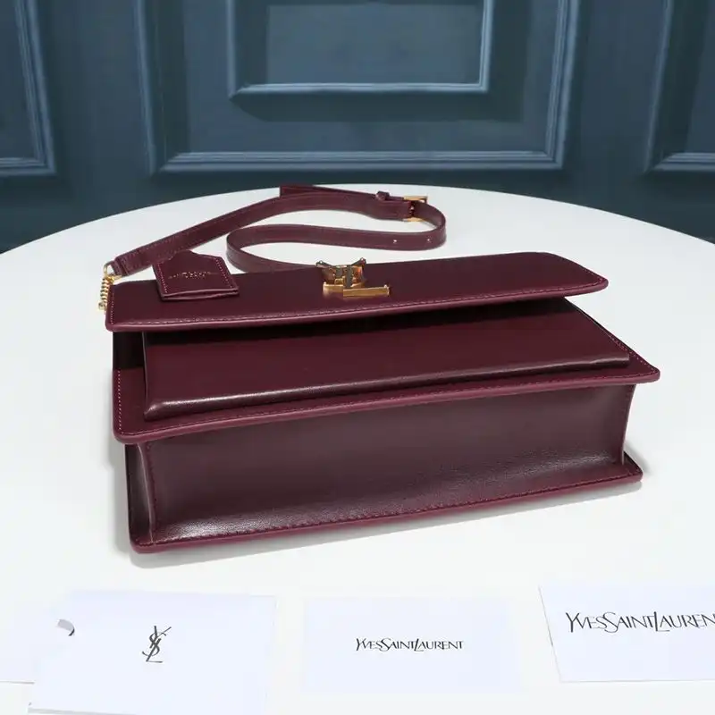 Cheap Saint Laurent Medium Sunset Satchel In Smooth Leather Burgundy Gold