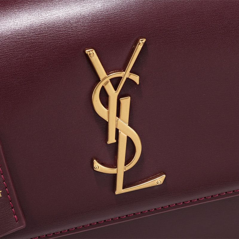 Saint Laurent Medium Sunset Satchel In Smooth Leather Burgundy Gold