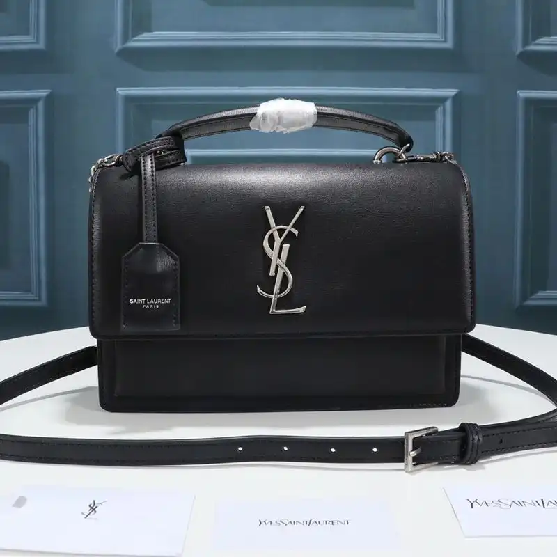 Saint Laurent Medium Sunset Satchel In Smooth Leather Black Silver