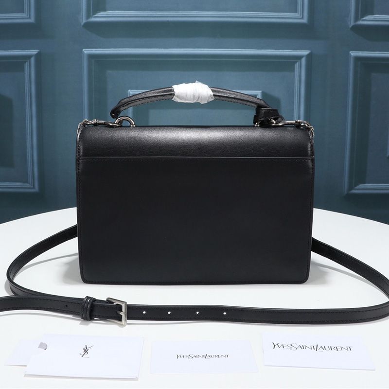 Saint Laurent Medium Sunset Satchel In Smooth Leather Black Silver