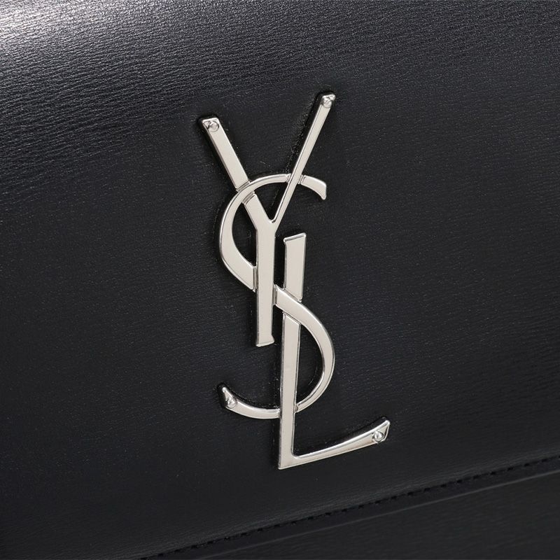 Saint Laurent Medium Sunset Satchel In Smooth Leather Black Silver