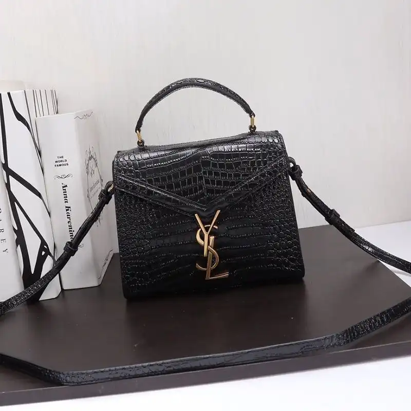 Saint Laurent Mini Cassandra Top Handle Bag In Crocodile Embossed Leather Black Gold