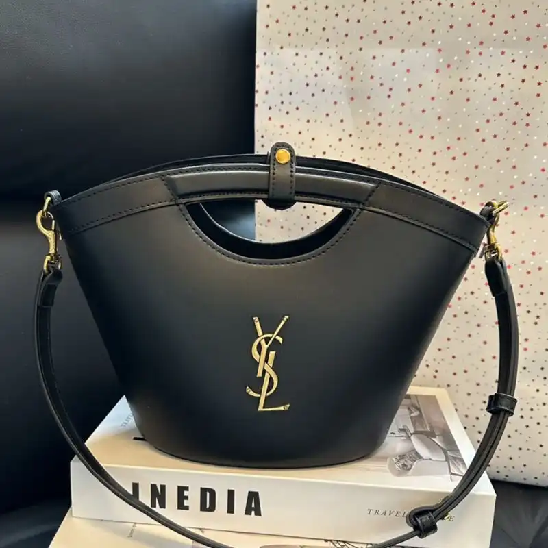 Saint Laurent Mini Celia Tote In Smooth Leather Black Gold