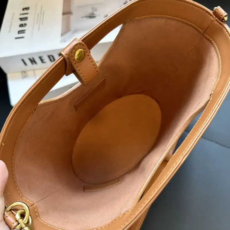 Cheap Saint Laurent Mini Celia Tote In Smooth Leather Brown Gold