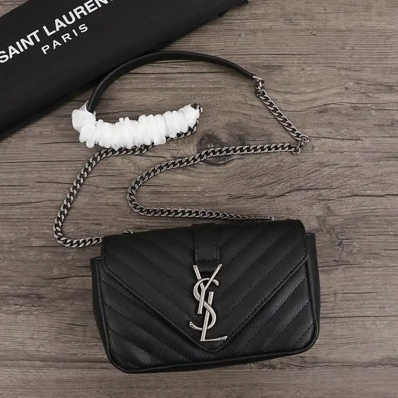 Saint Laurent Mini Envelope Chain Bag In Matelasse Leather Black Silver