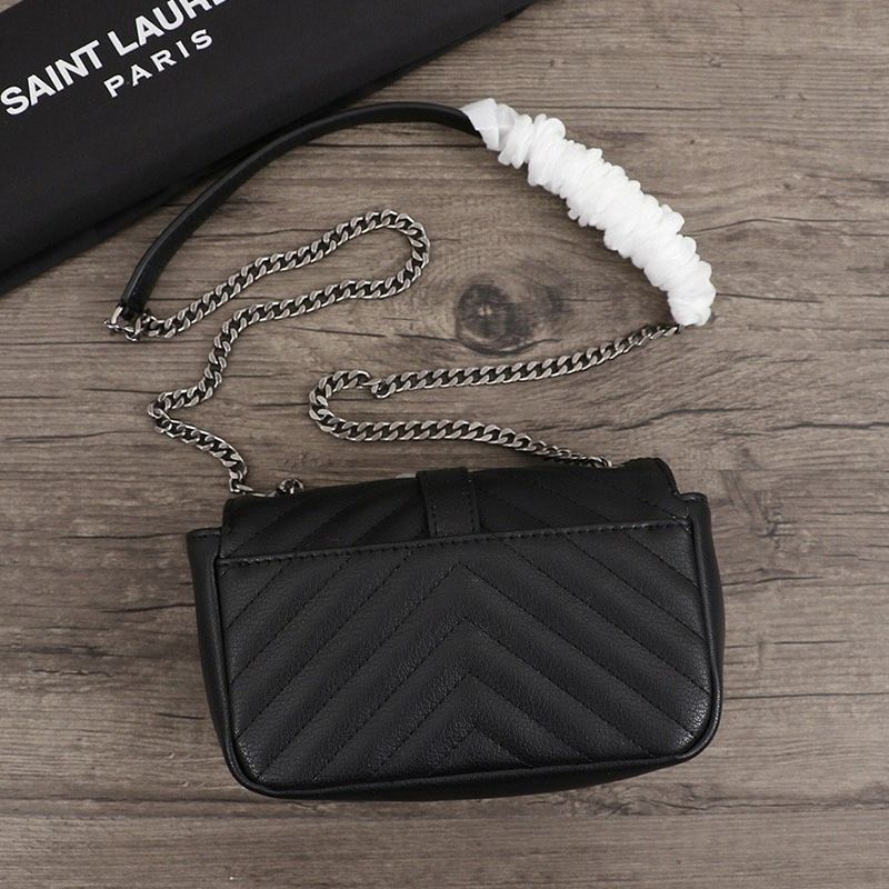 Saint Laurent Mini Envelope Chain Bag In Matelasse Leather Black Silver