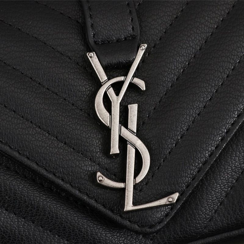 Saint Laurent Mini Envelope Chain Bag In Matelasse Leather Black Silver