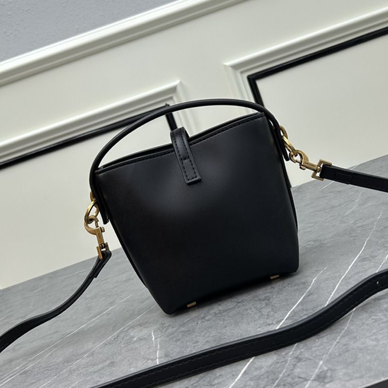 Saint Laurent Mini Le 37 Bucket Bag In Shiny Leather Black