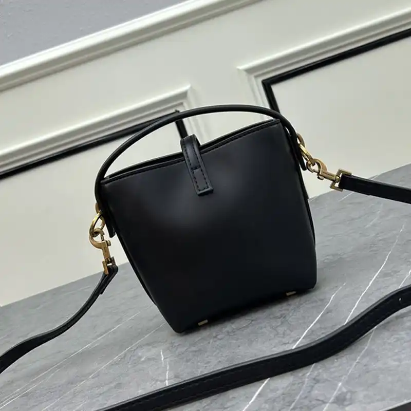 Cheap Saint Laurent Mini Le 37 Bucket Bag In Shiny Leather Black