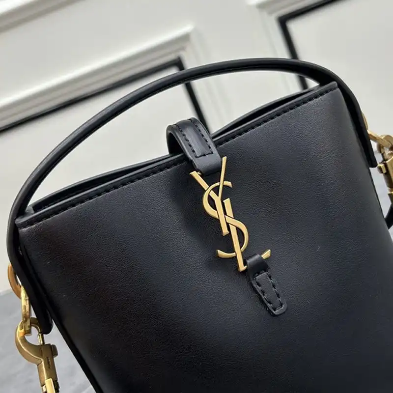 Cheap Saint Laurent Mini Le 37 Bucket Bag In Shiny Leather Black