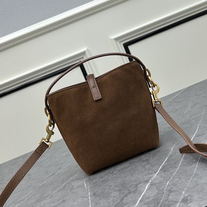 Saint Laurent Mini Le 37 Bucket Bag In Suede Brown