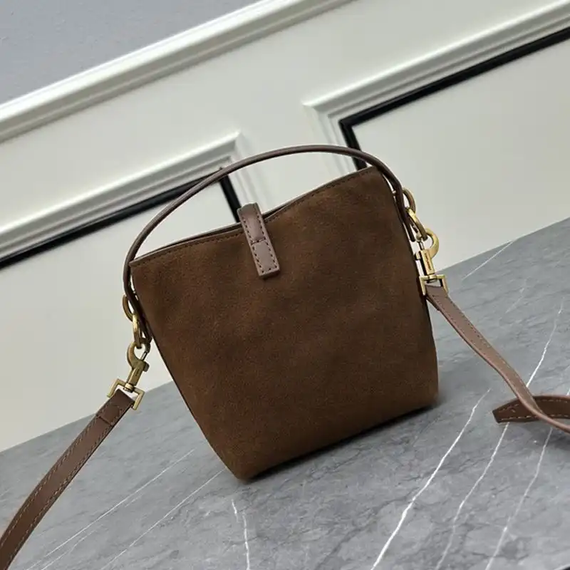 Cheap Saint Laurent Mini Le 37 Bucket Bag In Suede Brown