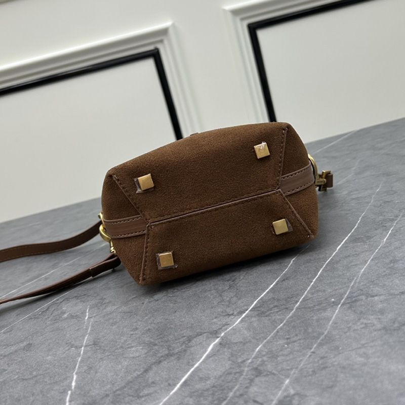 Saint Laurent Mini Le 37 Bucket Bag In Suede Brown