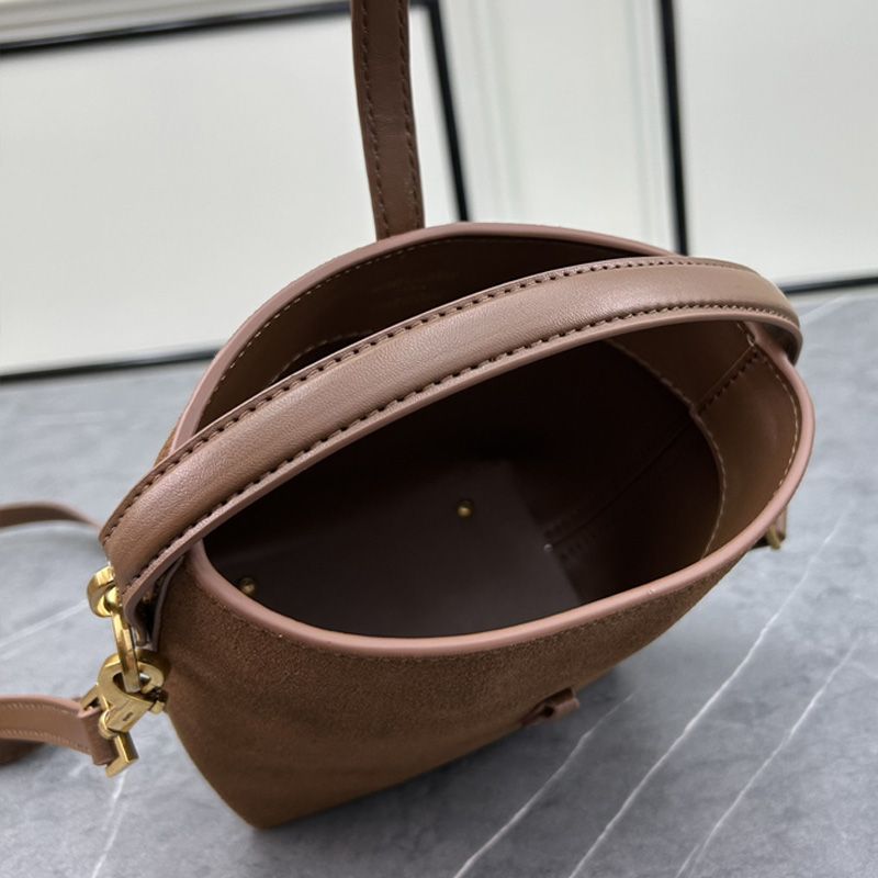 Saint Laurent Mini Le 37 Bucket Bag In Suede Brown