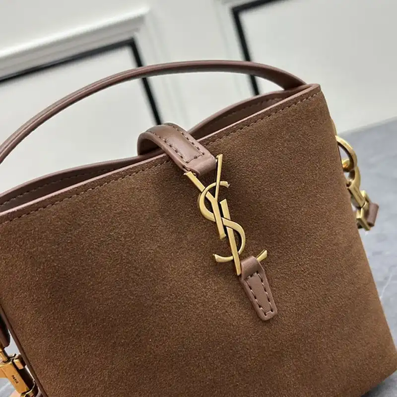 Cheap Saint Laurent Mini Le 37 Bucket Bag In Suede Brown