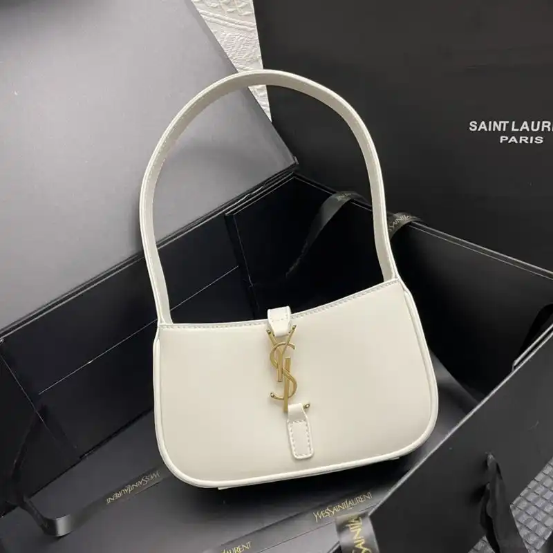 Saint Laurent Mini Le 5 A 7 Hobo Bag In Smooth Leather White Gold