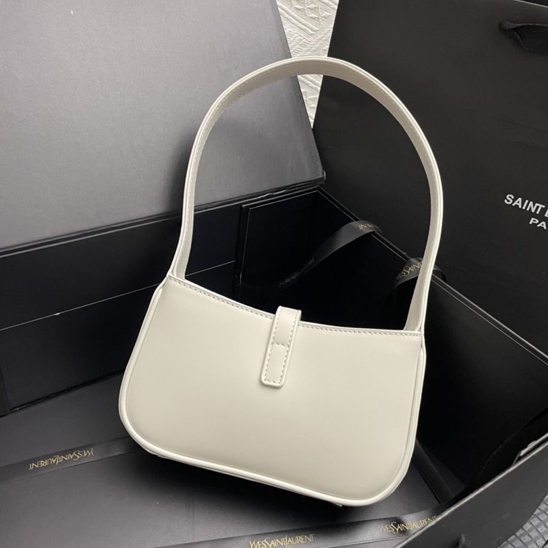 Saint Laurent Mini Le 5 A 7 Hobo Bag In Smooth Leather White Gold