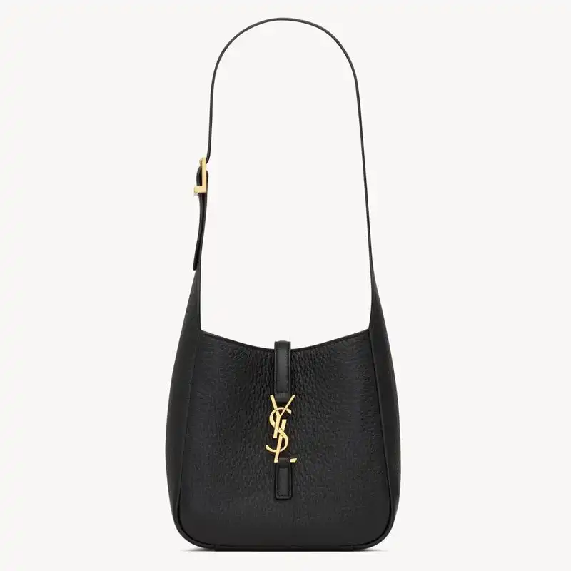 Saint Laurent Mini Le 5 A 7 Supple Bag In Grained Leather Black Gold