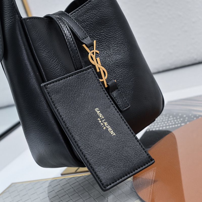 Saint Laurent Mini Le 5 A 7 Supple Bag In Grained Leather Black Gold