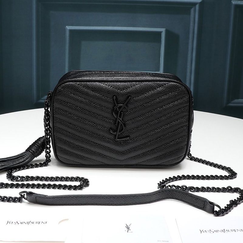 Saint Laurent Mini Lou Camera Bag In Textured Matelasse Leather Black