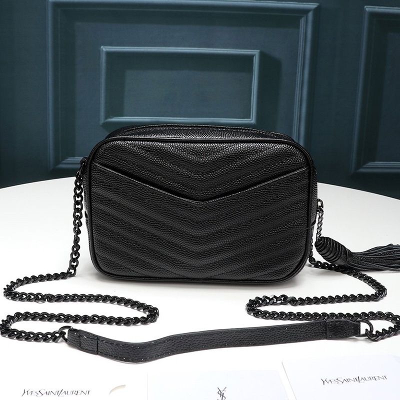 Saint Laurent Mini Lou Camera Bag In Textured Matelasse Leather Black