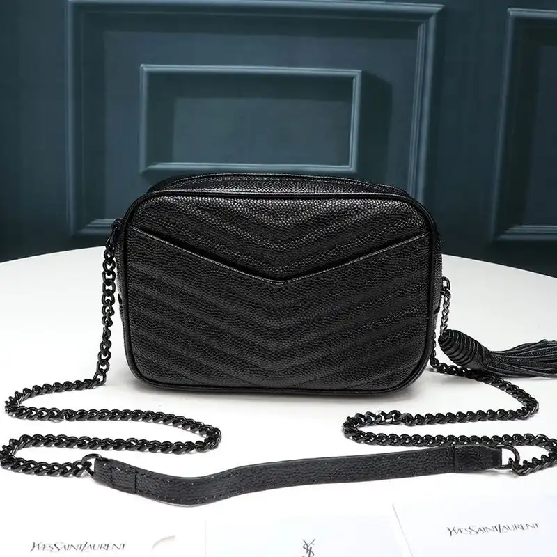 CHEAP Saint Laurent Mini Lou Camera Bag In Textured Matelasse Leather Black