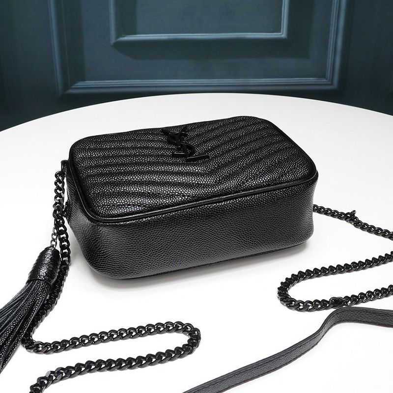 Saint Laurent Mini Lou Camera Bag In Textured Matelasse Leather Black