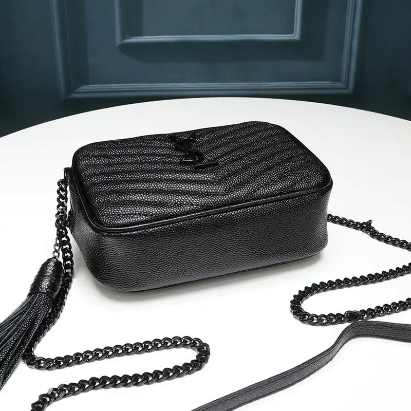 CHEAP Saint Laurent Mini Lou Camera Bag In Textured Matelasse Leather Black