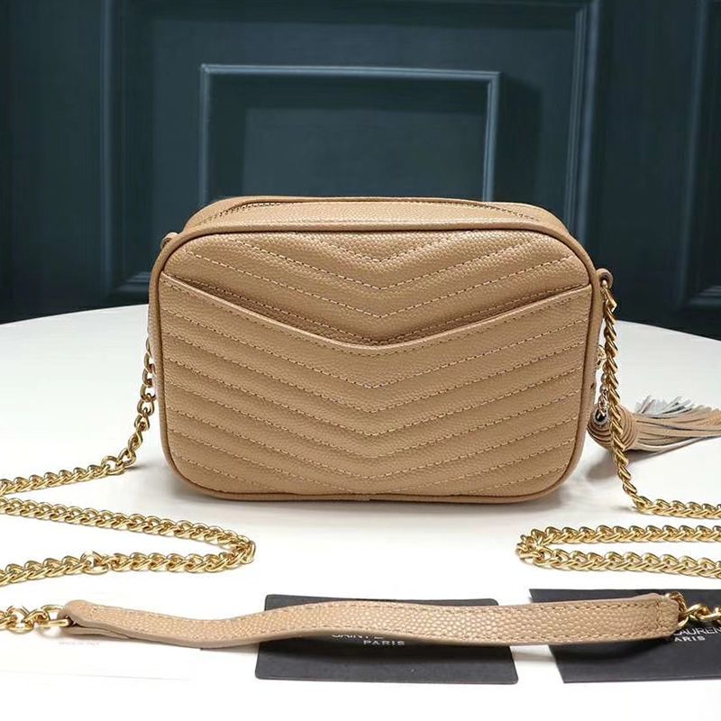 Saint Laurent Mini Lou Camera Bag In Textured Matelasse Leather Apricot Gold