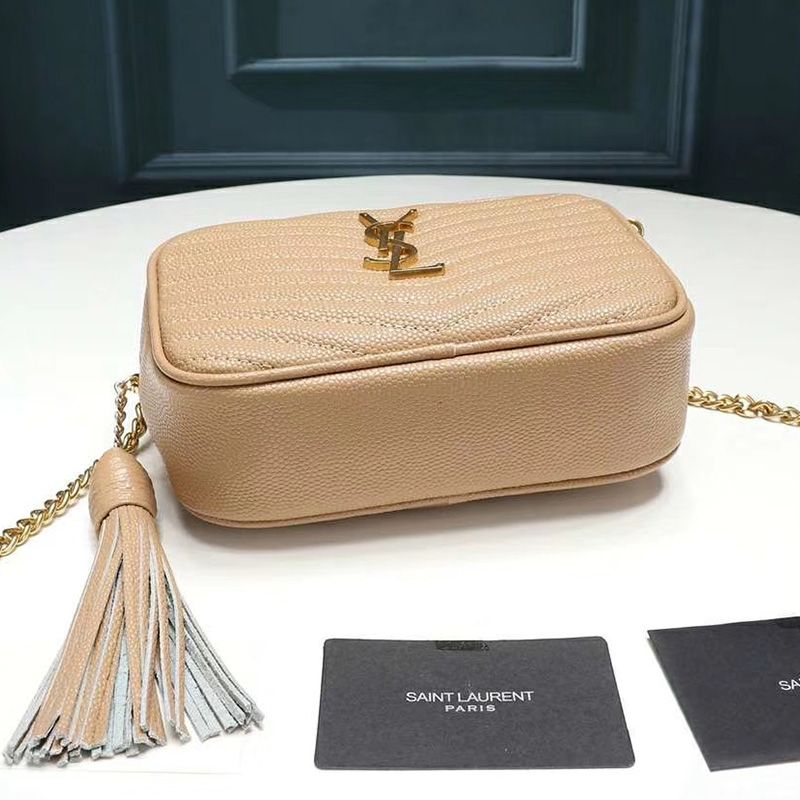 Saint Laurent Mini Lou Camera Bag In Textured Matelasse Leather Apricot Gold