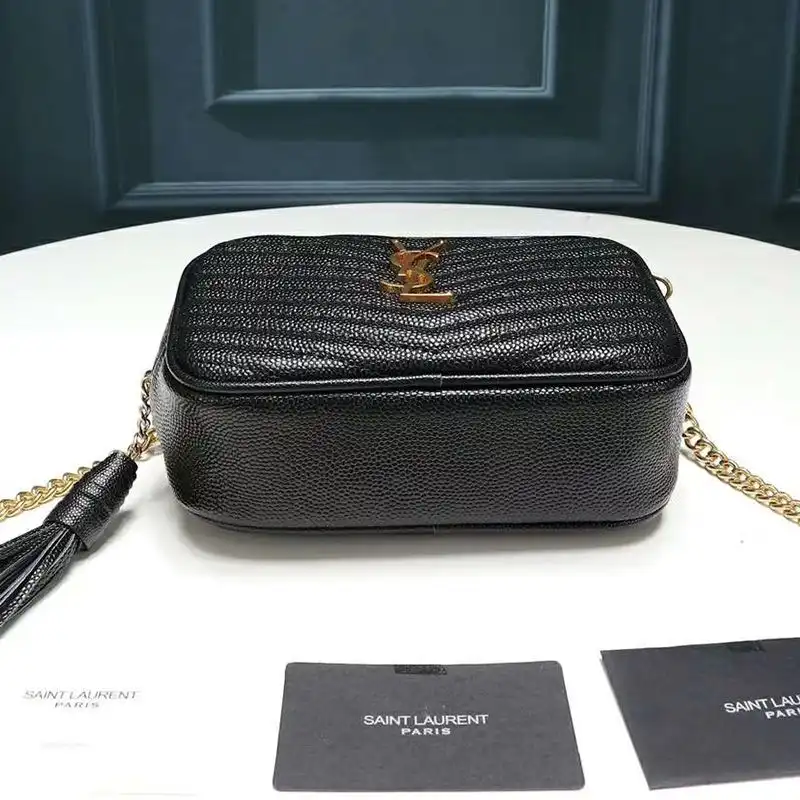 CHEAP Saint Laurent Mini Lou Camera Bag In Textured Matelasse Leather Black Gold