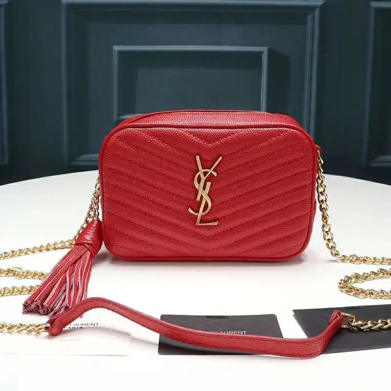 Saint Laurent Mini Lou Camera Bag In Textured Matelasse Leather Red Gold